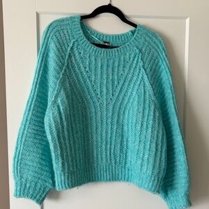 Cozy Ribbed Crewneck Sweater in Aqua Blue